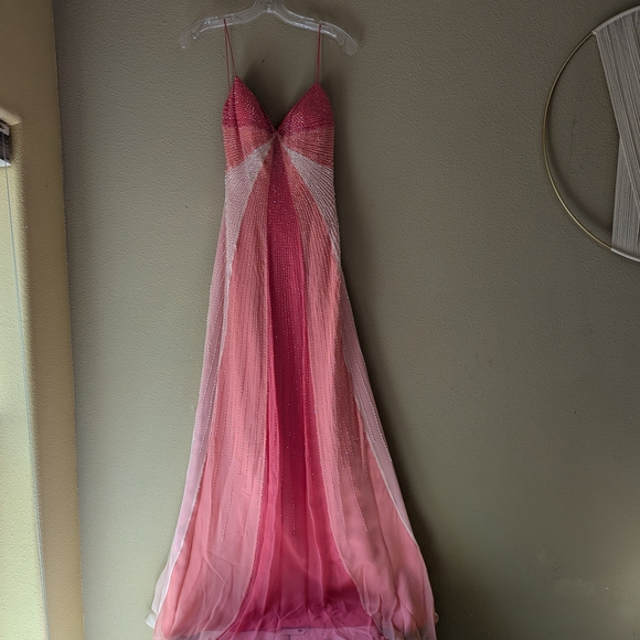 Vintage Le Gala By Mon Cheri Gradient Salmon Beaded Prom Dress - Picture 1 of 16